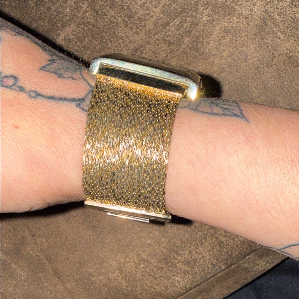 NY Square Gold Face Wristwatch with Metallic Brown Strap - Picture 2 of 6